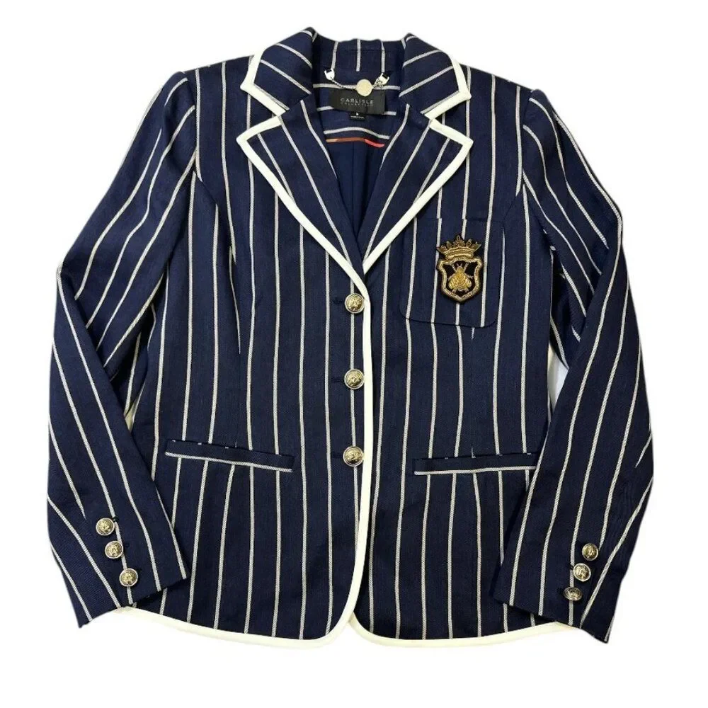 Carlisle Collection Linen Blend Jacket Captain Nautical Luxe Sz6 Tailored Blazer